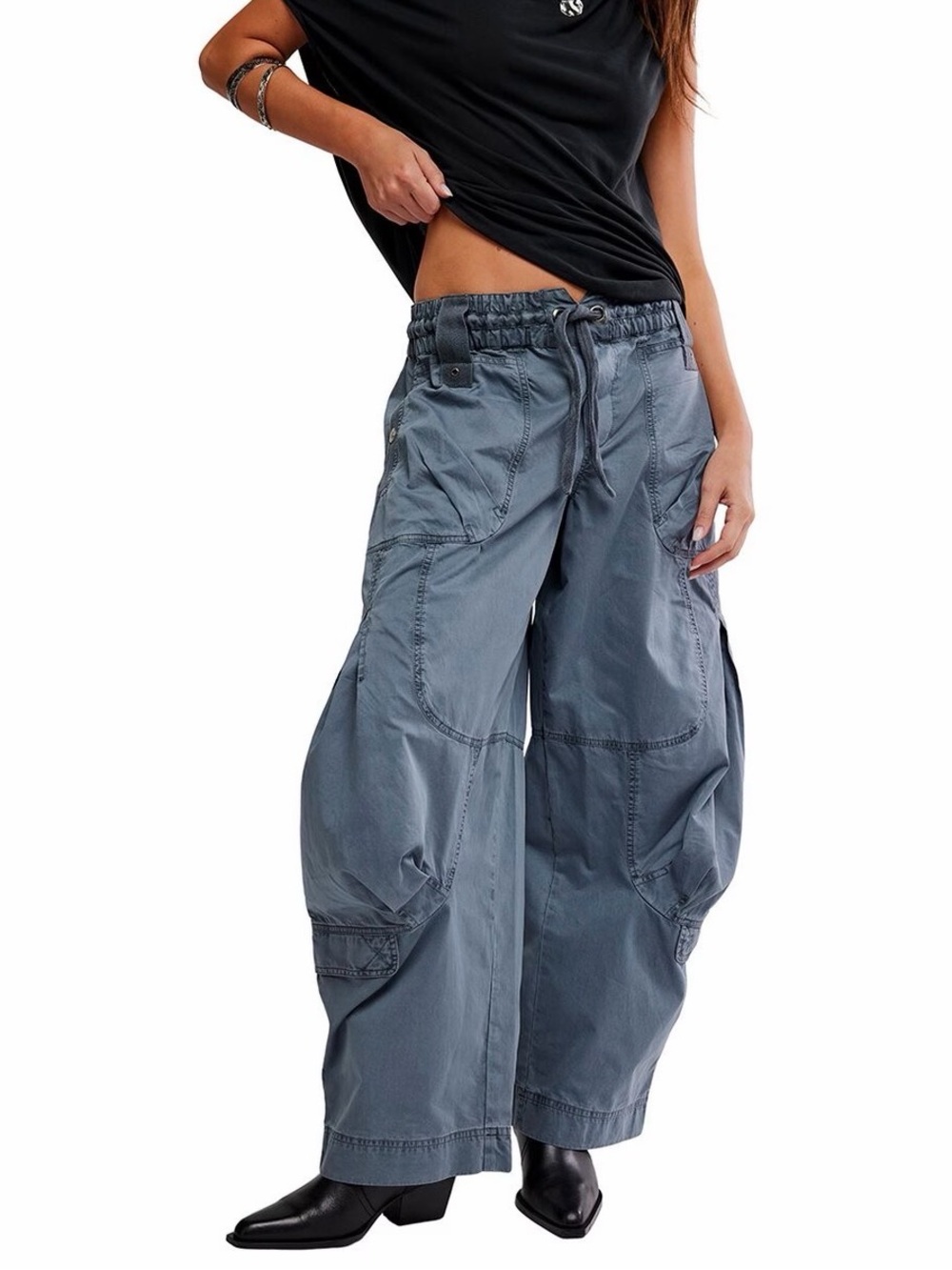 We The Free / Free People Onset Pull-On Cargo Pants- blue/gray - size M